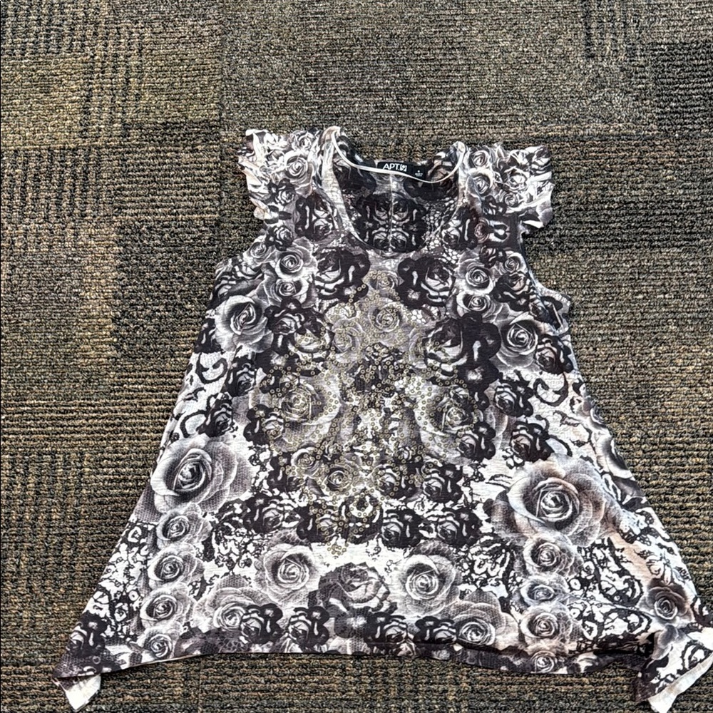APt 9 women’s Small Black floral design asymmetrical tank top